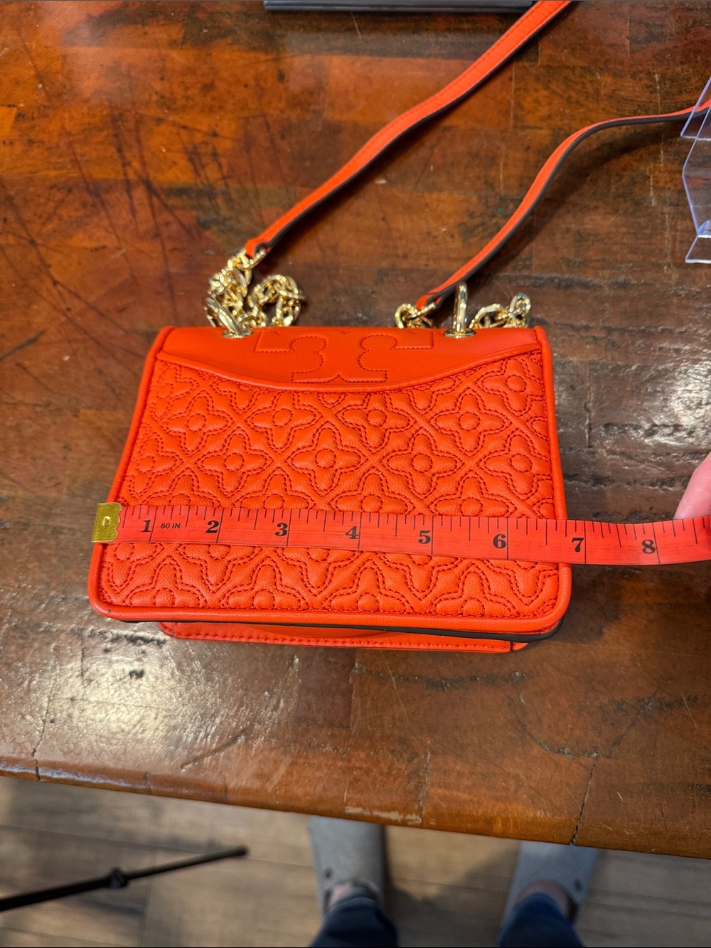 Tory Burch Bright Orange Quilted Crossbody with Gold Chain - Picture 10 of 13